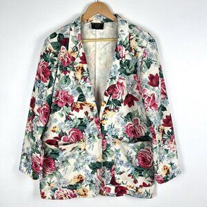Vintage 80s Willowbend Floral Blazer M Jacket USA Made Golden Girls Cottagecore